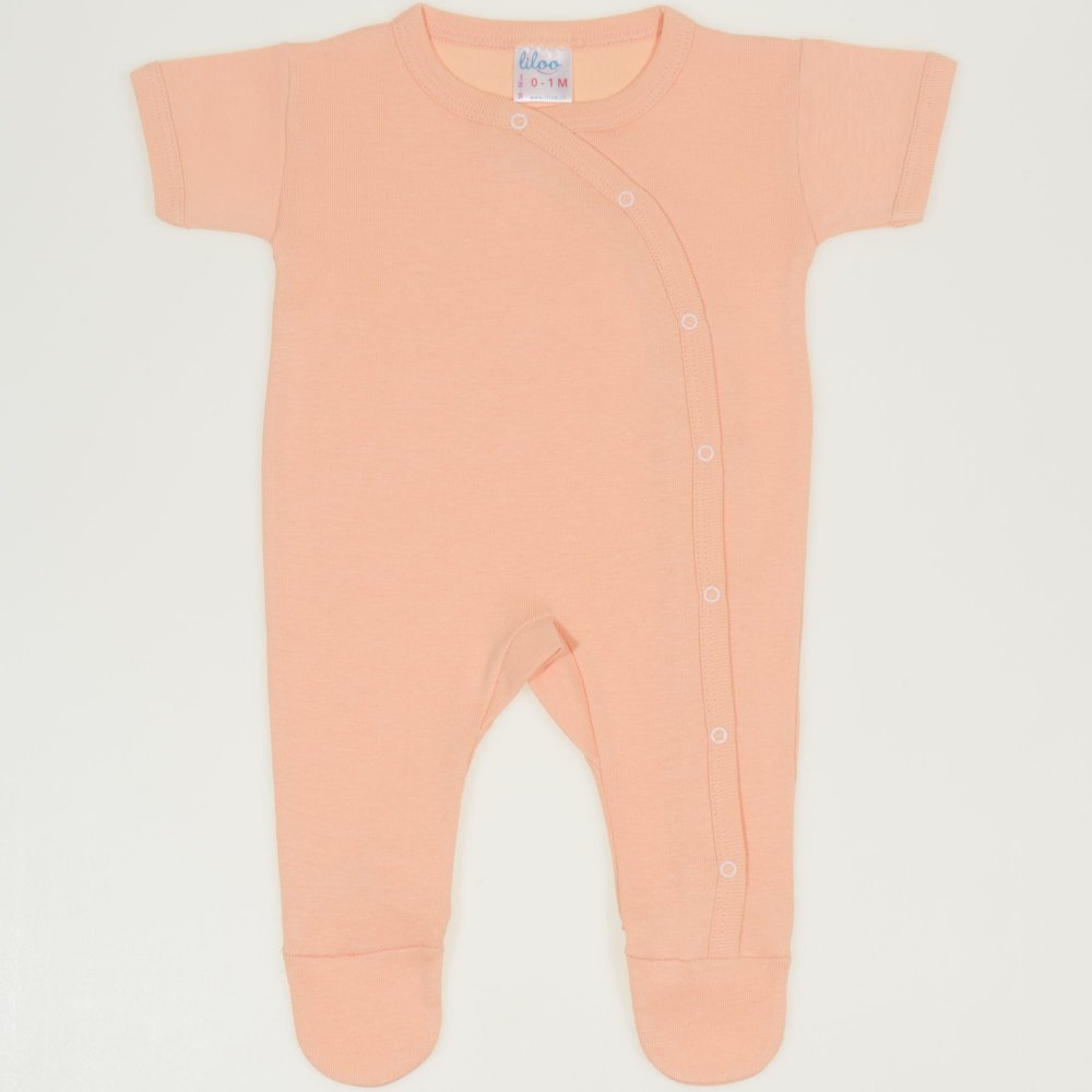 Salopeta maneca scurta si pantaloni cu botosei peach fuzz uni | liloo