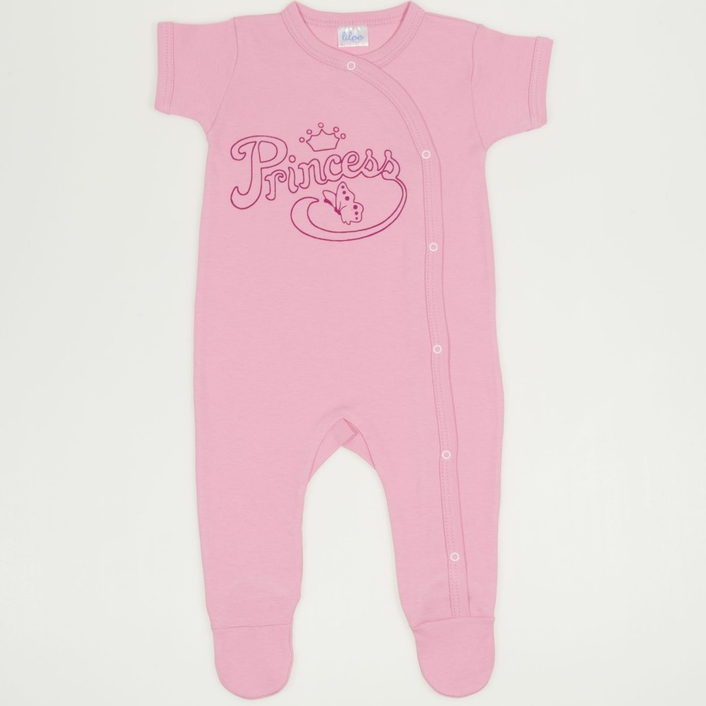  Pink short-sleeve sleep & play with footies with princess print| liloo