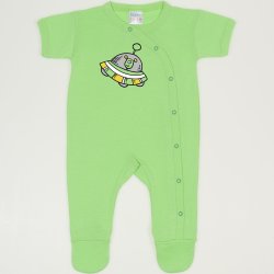 Summer green short-sleeve sleep & play with footies with alien print