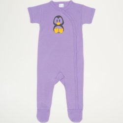Salopetă mânecă scurtă și pantaloni cu botoșei violet imprimeu pinguinul Tux
