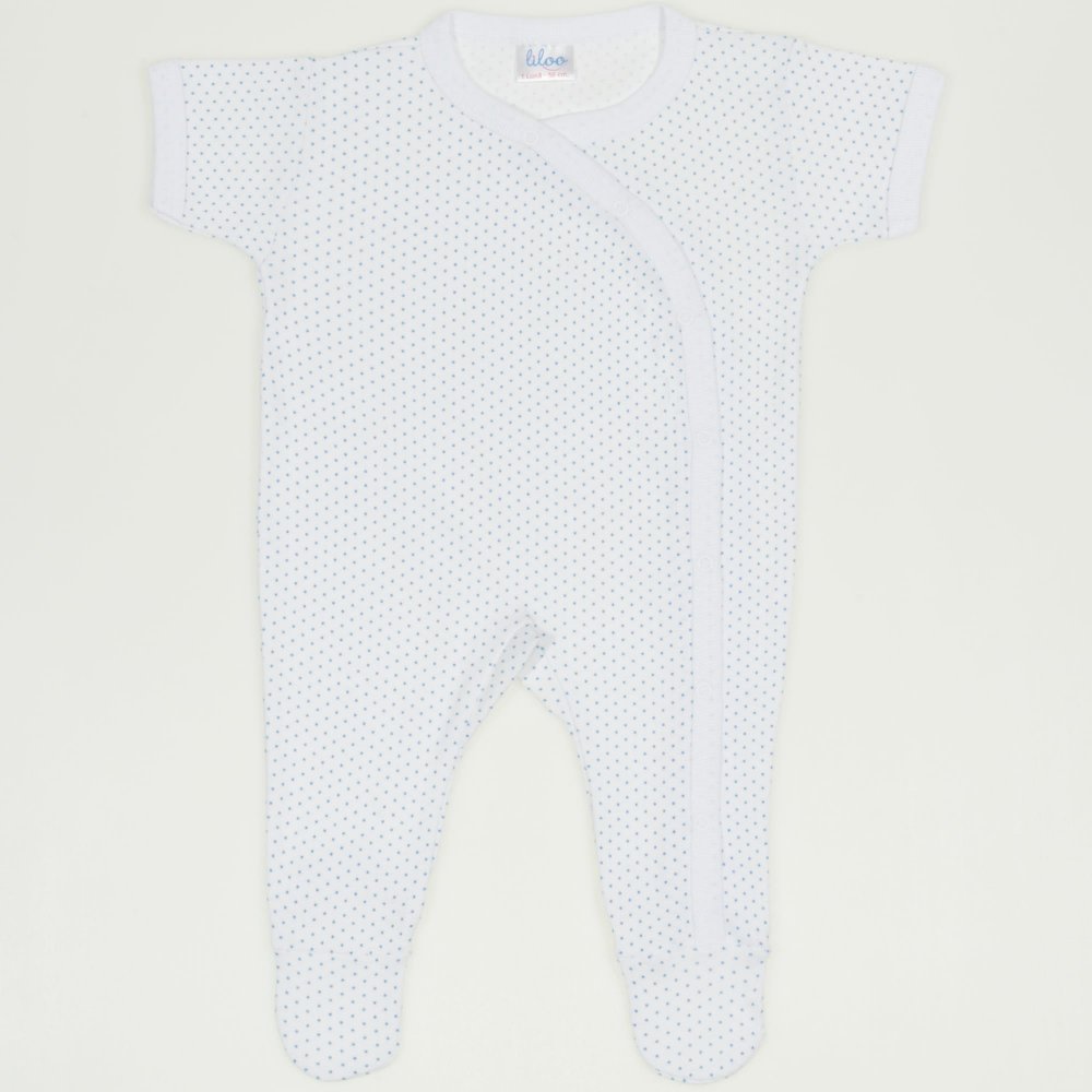 White short-sleeve sleep & play with footies with azure dots allover print | liloo