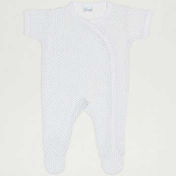 White short-sleeve sleep & play with footies with azure dots allover print