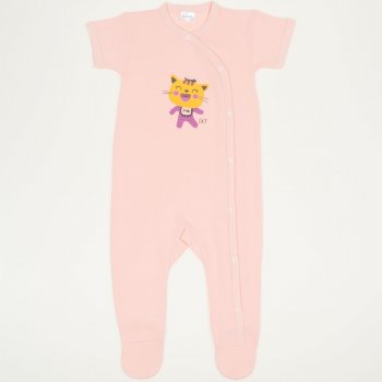 Salmon short-sleeve sleep & play with footies with cool cat print