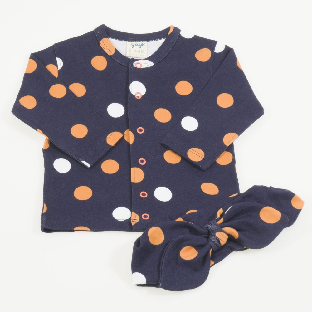 Set of 2 baby blouse and navy blue polka dot headband | liloo