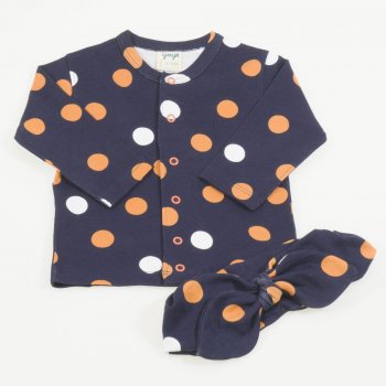 Set of 2 baby blouse and navy blue polka dot headband