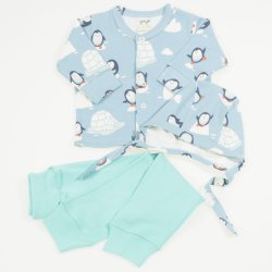 Baby set 3 pieces in organic cotton aqua with penguins