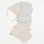 Baby set 3 pieces in organic cotton gray with beige | liloo