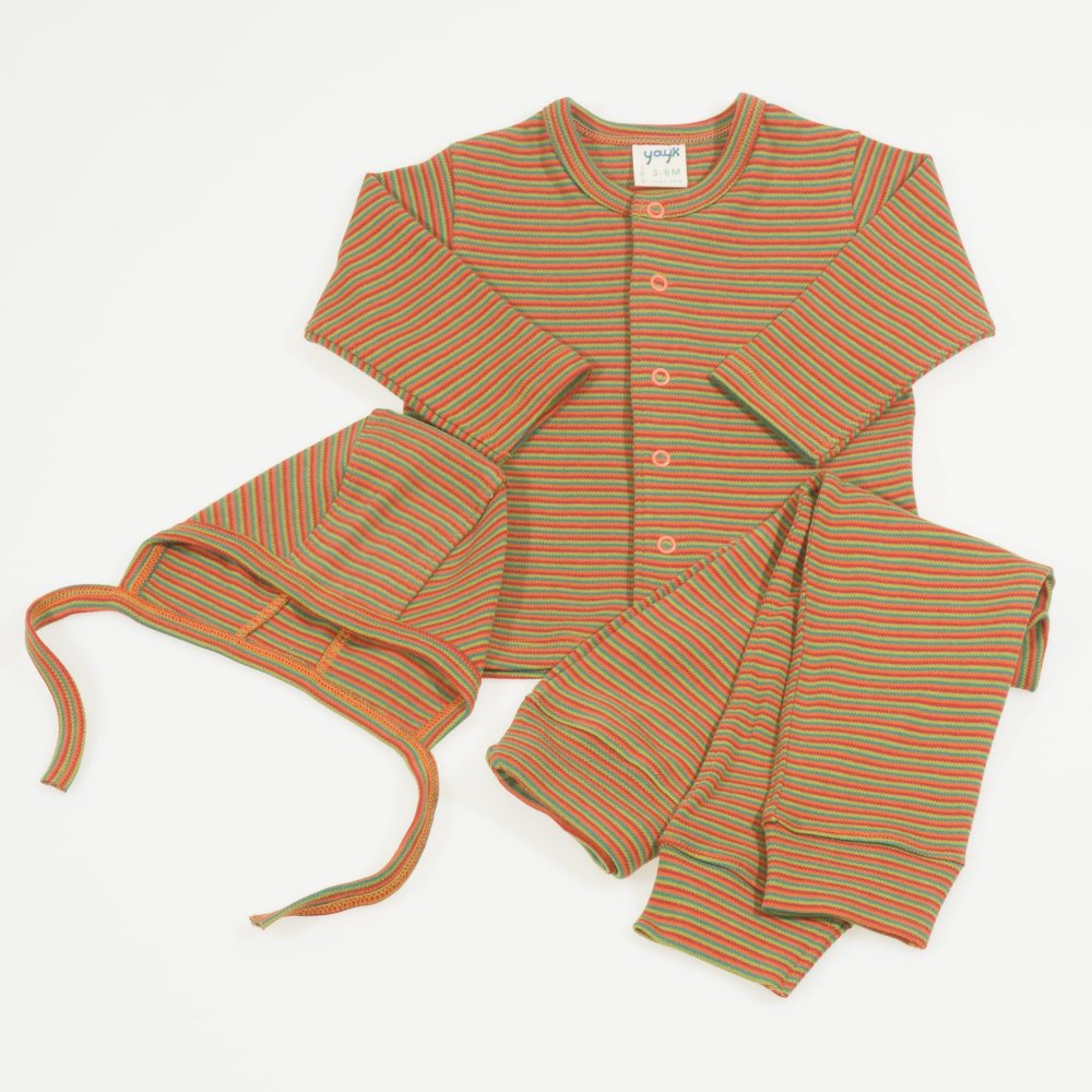 3-piece baby set in brown organic cotton with colorful stripes | liloo