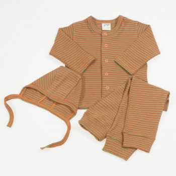 3-piece baby set in brown organic cotton with colorful stripes