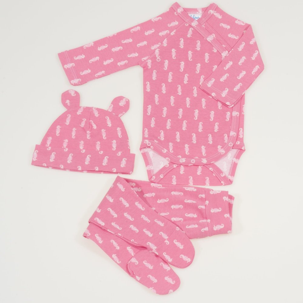 Salmone baby set 3 pieces with sea ​​horses print | liloo