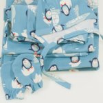 Set scos bebe din maternitate - bumbac organic aqua imprimeu model pinguini | liloo