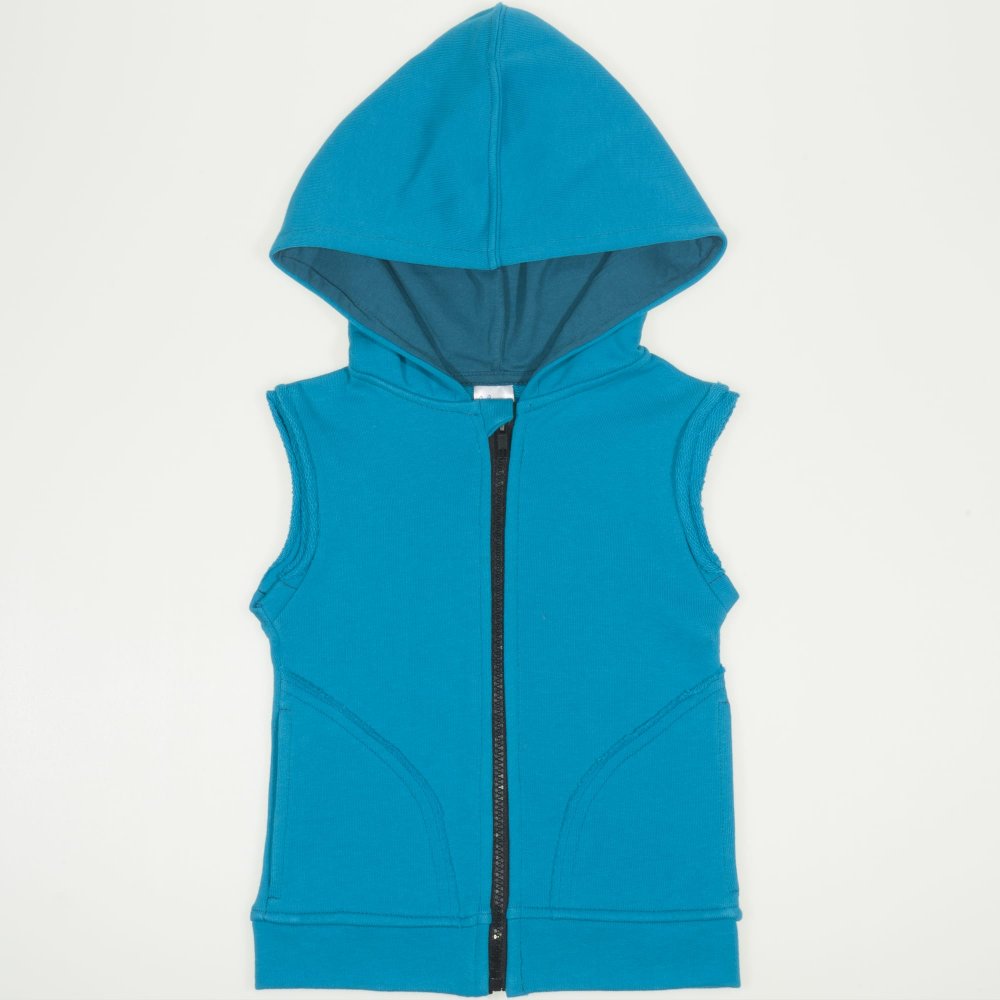 Enamel blue vest with hood and zipper | liloo