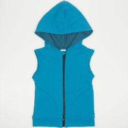 Enamel blue vest with hood and zipper