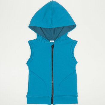 Enamel blue vest with hood and zipper