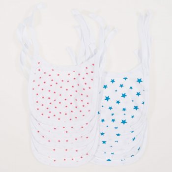 White bibs with star print - set of 10 pieces