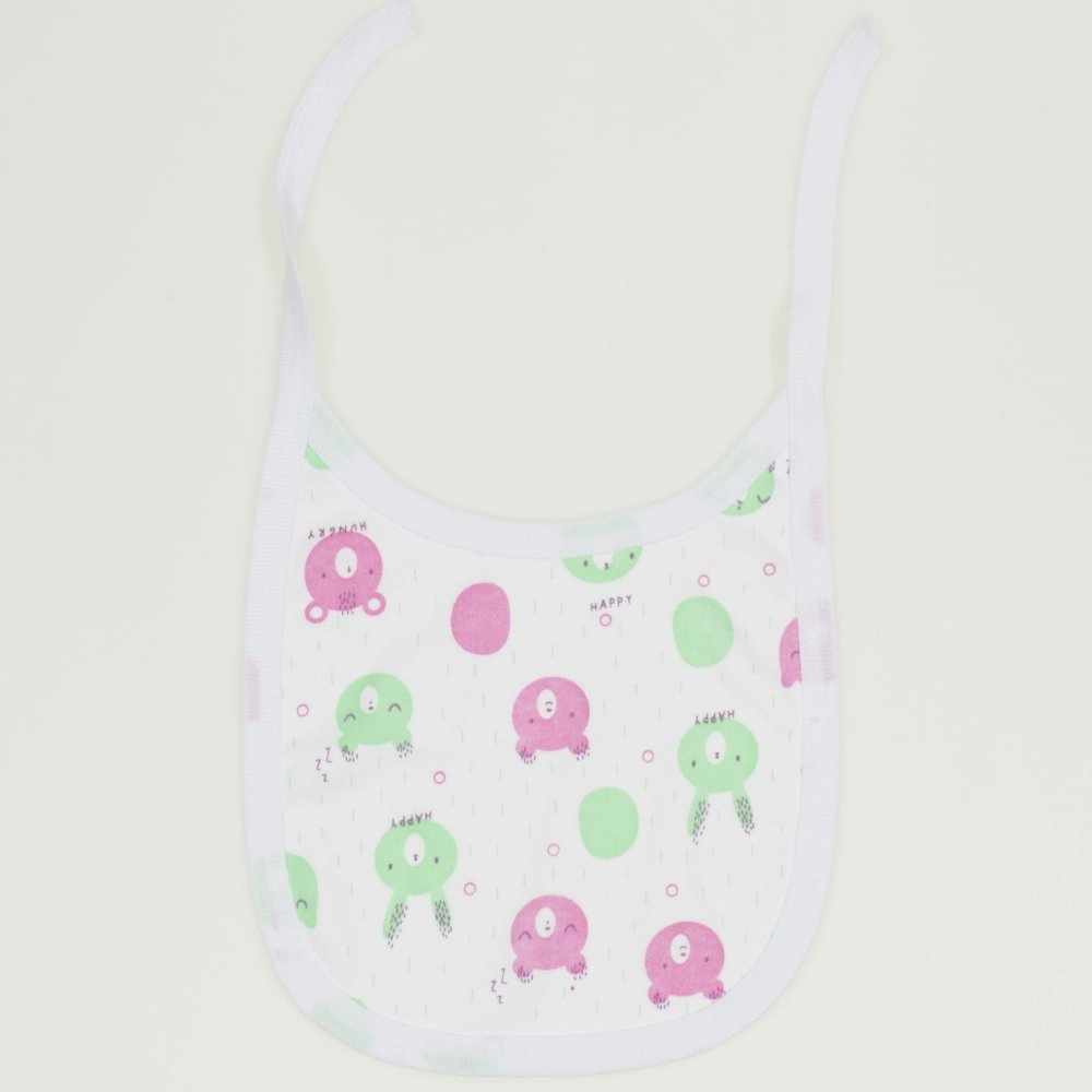 White bib with sleepy happy allover print | liloo