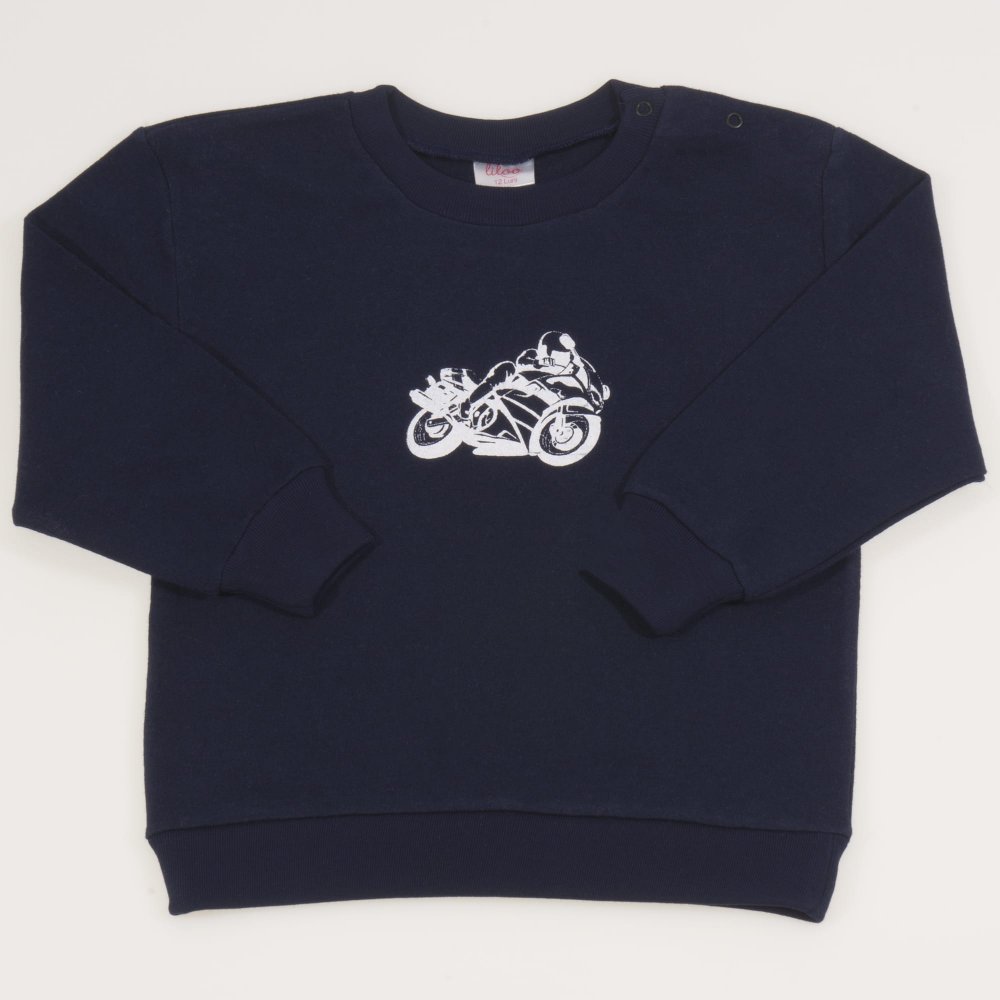 Navy blue sweatshirt with motorcycle print | liloo