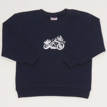 Navy blue sweatshirt with motorcycle print