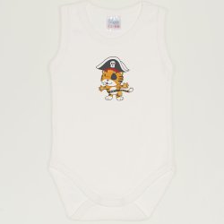 Blanc de blanc sleeveless bodysuit with pirate tiger print