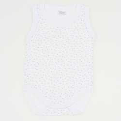 White sleeveless bodysuit with multicolour dots print