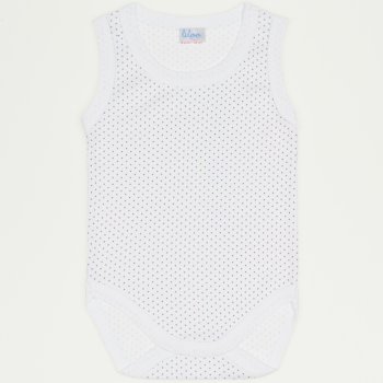 White sleeveless bodysuit with violet dots