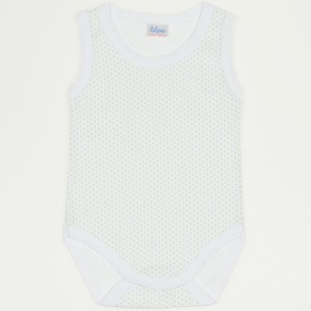 White sleeveless bodysuit with azure dots