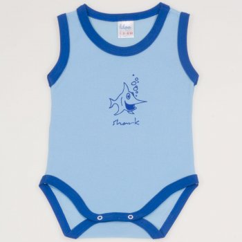 Azure sleeveless bodysuit with shark print