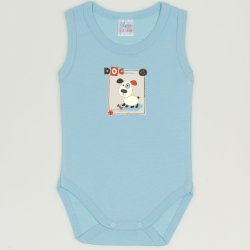 Blue petit four sleeveless bodysuit with puppy print