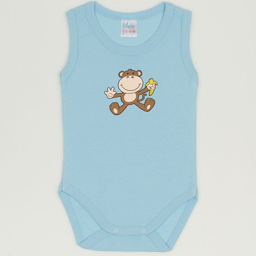 Blue petit four sleeveless bodysuit with monkey print | liloo 