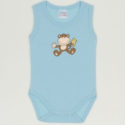 Blue petit four sleeveless bodysuit with monkey print