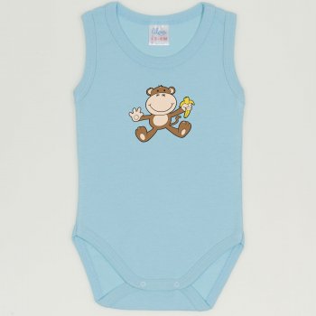 Blue petit four sleeveless bodysuit with monkey print | liloo 