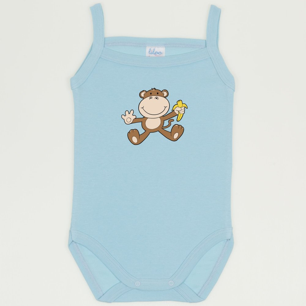 Blue petit four sleeveless bodysuit (camisole type) with monkey print | liloo