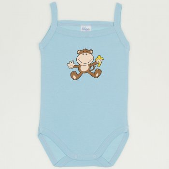 Blue petit four sleeveless bodysuit (camisole type) with monkey print | liloo