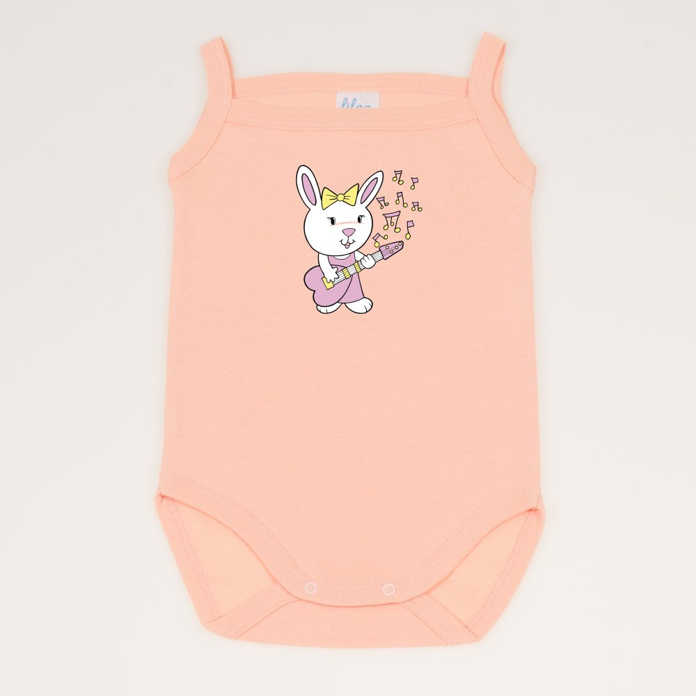 Peach fuzz sleeveless bodysuit (camisole type) with guitarist bunnies print | liloo