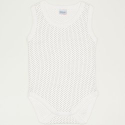 Cream-colored sleeveless bodysuit with maroon dots