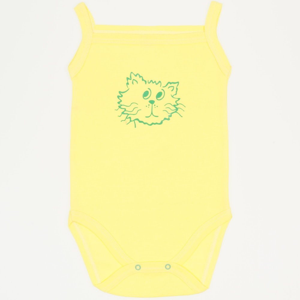 Yellow sleeveless bodysuit with cat print | liloo