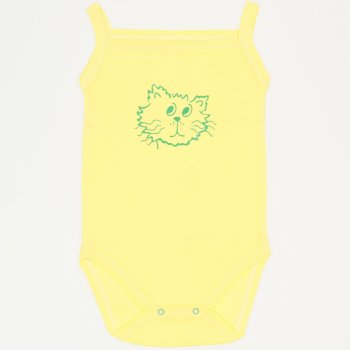 Yellow sleeveless bodysuit with cat print