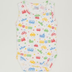 Sleeveless bodysuit with transport toys print