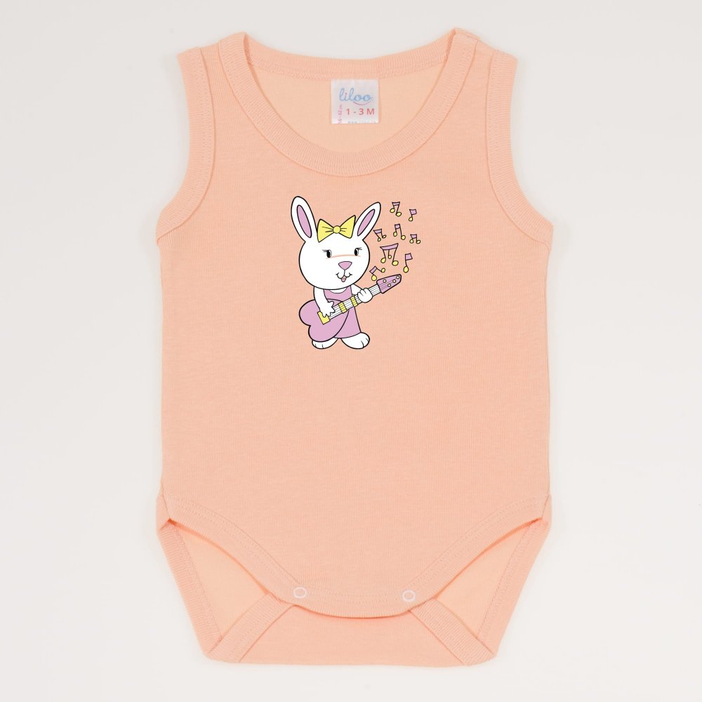 Peach fuzz sleeveless bodysuit with guitarist bunnies | liloo 