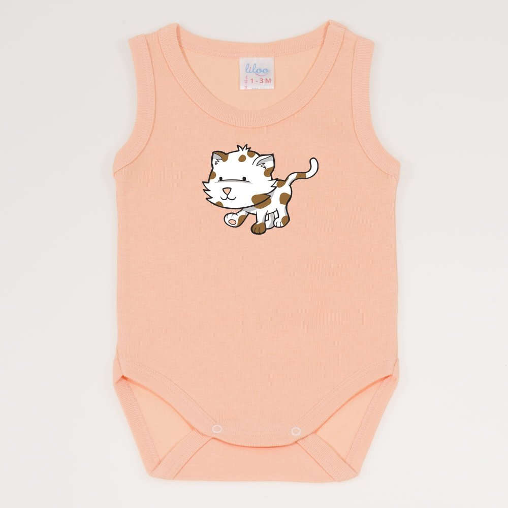 Peach fuzz sleeveless bodysuit with kitten for a walk print | liloo 