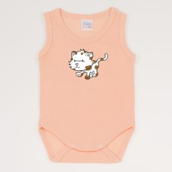 Peach fuzz sleeveless bodysuit with kitten for a walk print