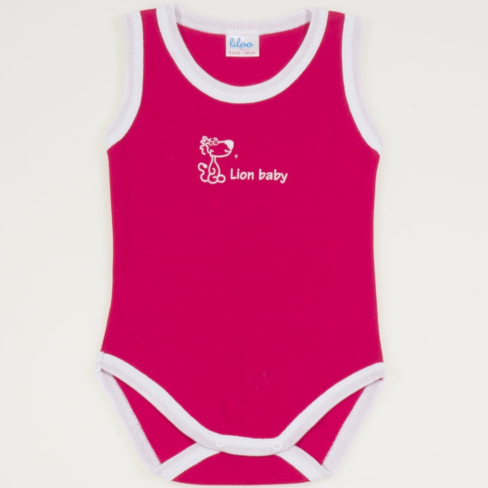 Red and white sleeveless bodysuit with lion baby print | liloo