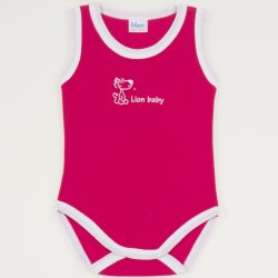 Red and white sleeveless bodysuit with lion baby print