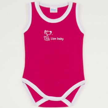 Red and white sleeveless bodysuit with lion baby print