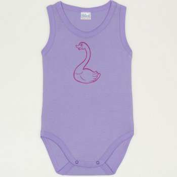 Violet sleeveless bodysuit with swan print