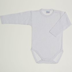 White long-sleeve bodysuit with violet dots