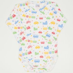 White long-sleeve bodysuit with transport toys print