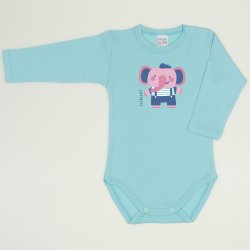 Blue radiance long-sleeve bodysuit with elephant print