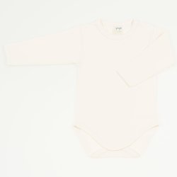 Natural cream organic cotton long-sleeve bodysuit 