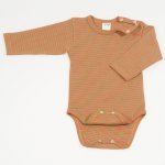 Body maneca lunga bumbac organic maro imprimeu model dungi colorate | liloo